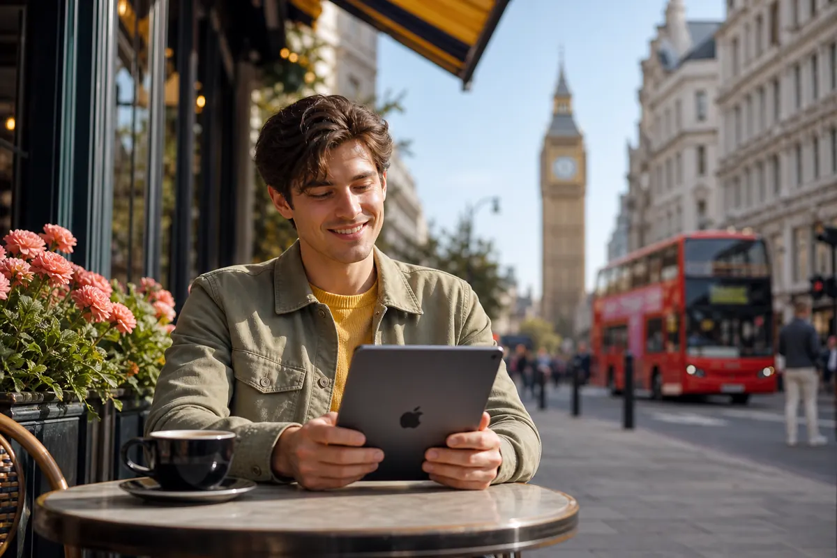Traveler connected with an eSIM on their iPad in London.