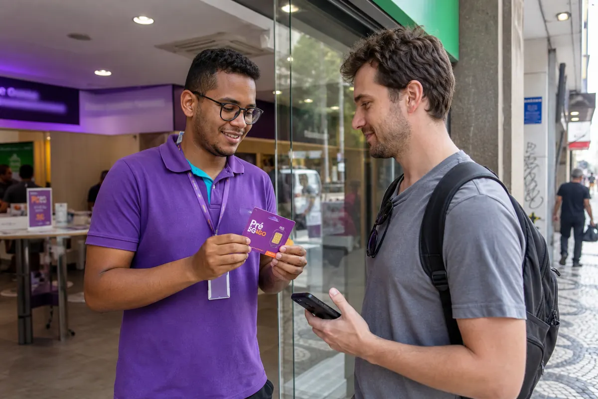 Traveler using a smartphone in Brazil for mobile internet