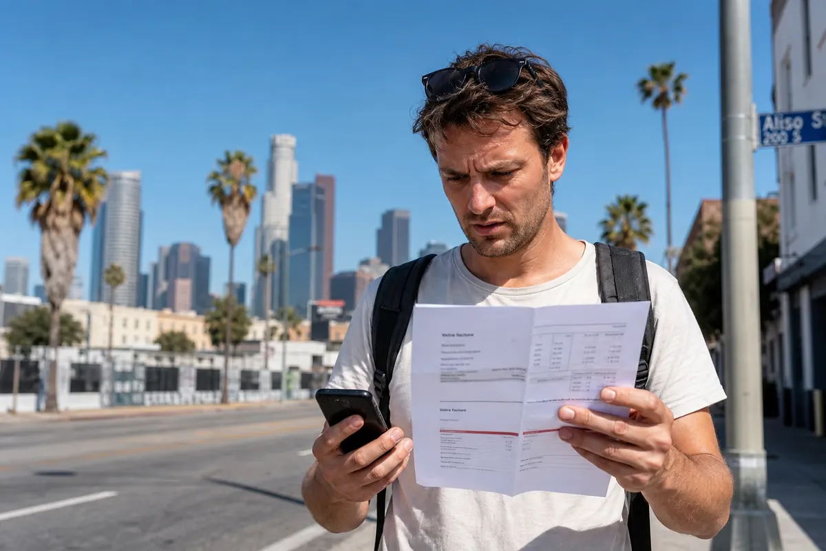 Connected traveler using their smartphone during a California road trip