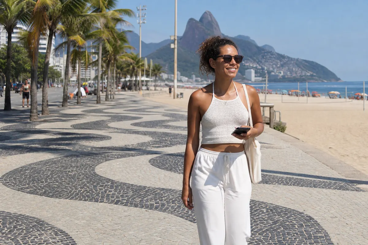 A traveler in Brazil activating their mobile data plan on a smartphone.
